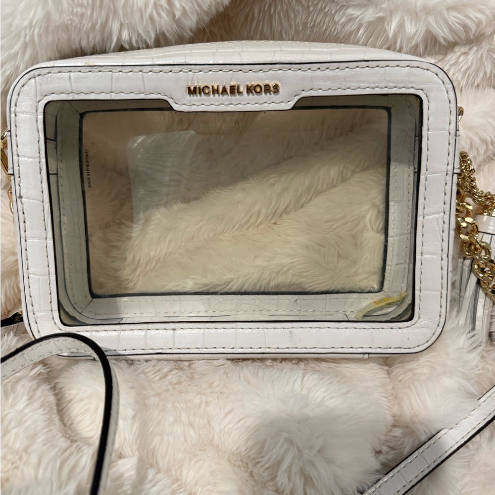 Michael Kors White Clear Croc-Embossed Crossbody with Gold Hardware